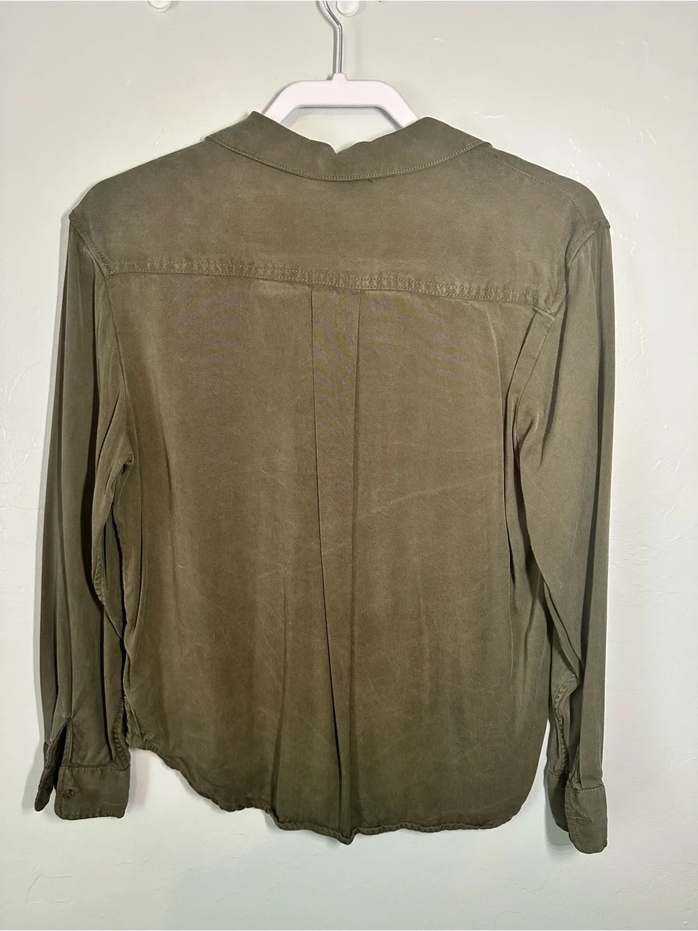 GAP Olive Draped Button-Down Blouse